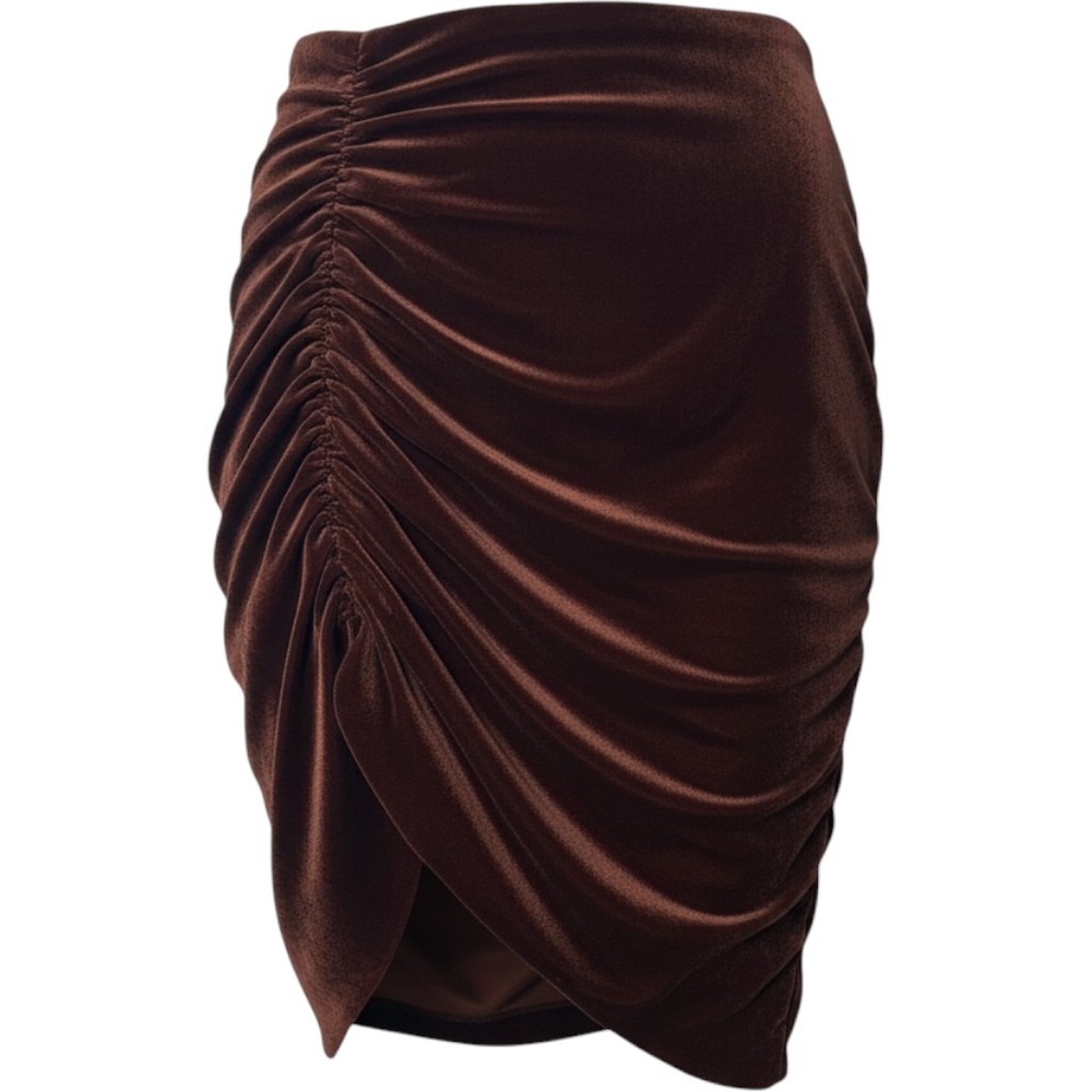 Express Skirt XL Brown Velvet Ruched Asymmetrical Draped Glam Cocktail NEW